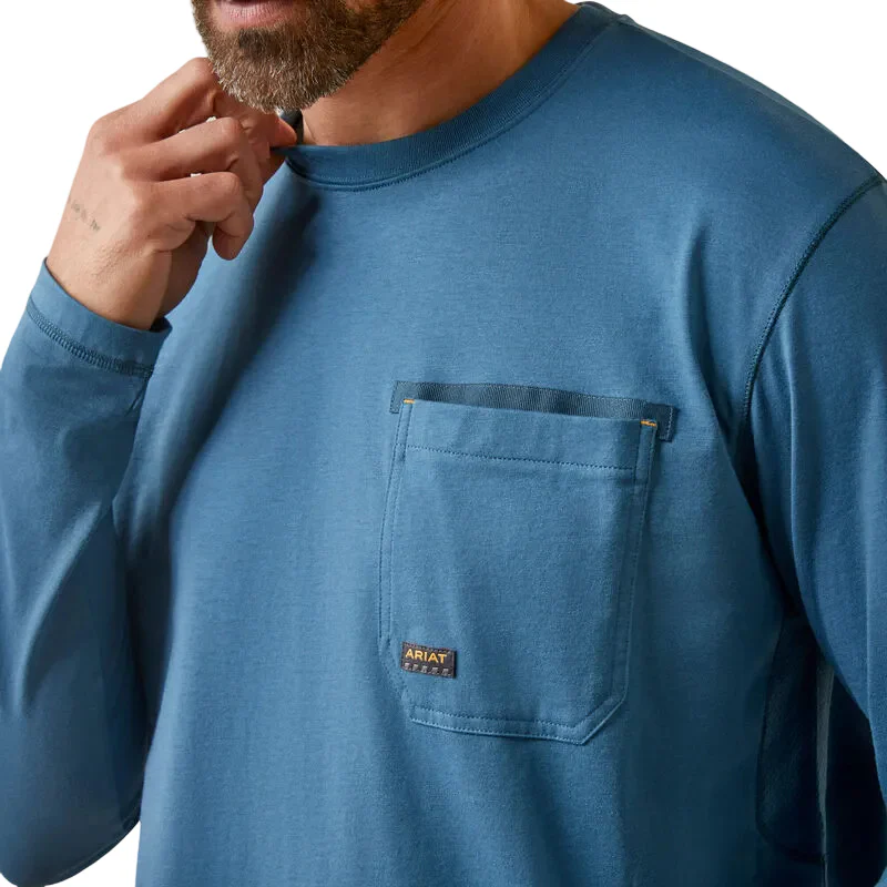 Ariat Men's Rebar Workman Blueprint Long Sleeve Shirt - Indian Teal - Image 4