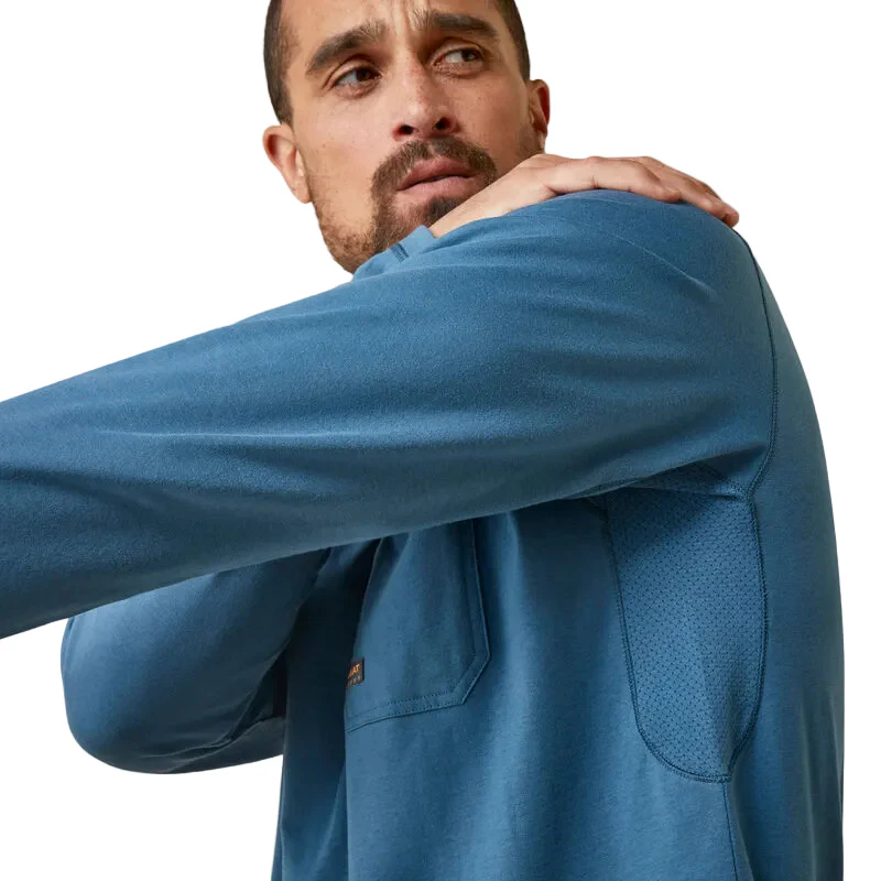 Ariat Men's Rebar Workman Blueprint Long Sleeve Shirt - Indian Teal - Image 5