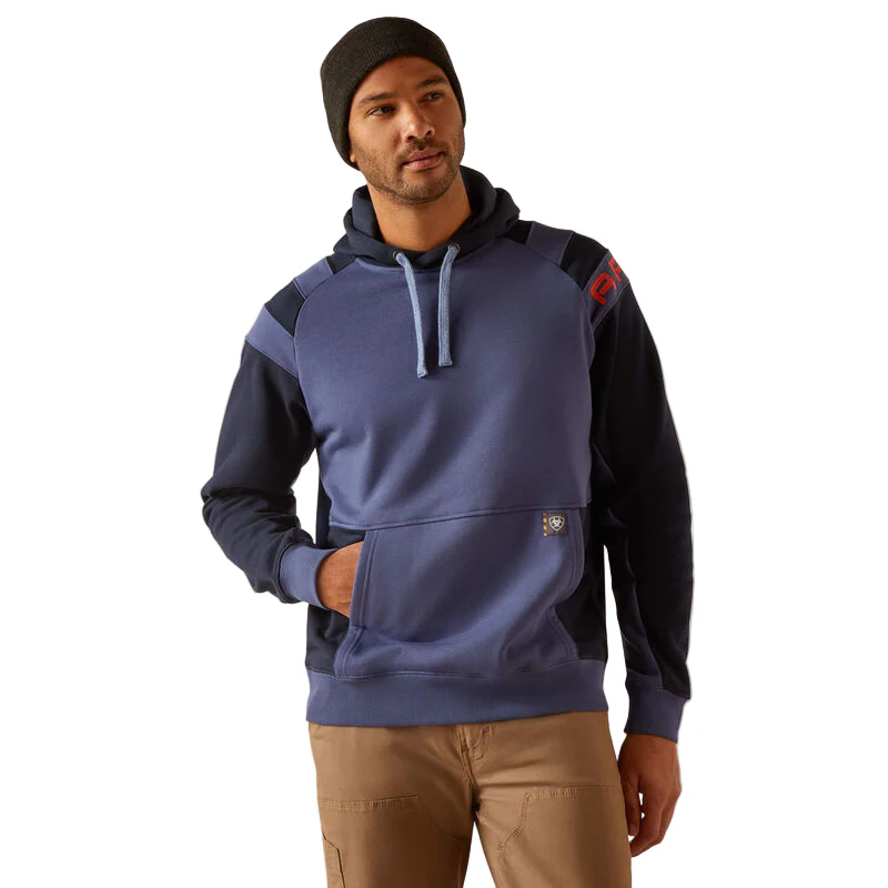 Ariat Men's Rebar Workman Color Block Logo Hoodie - Navy/Blue Indigo