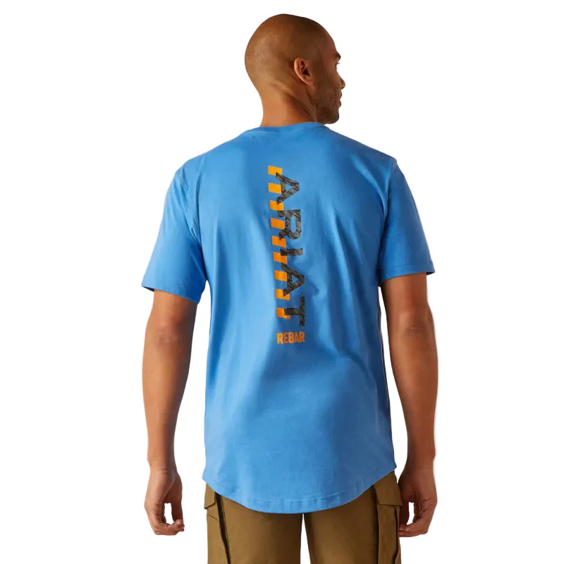 Ariat Men's Rebar Workman Logo T-Shirt - Campanula/ Grey Camo - Image 2