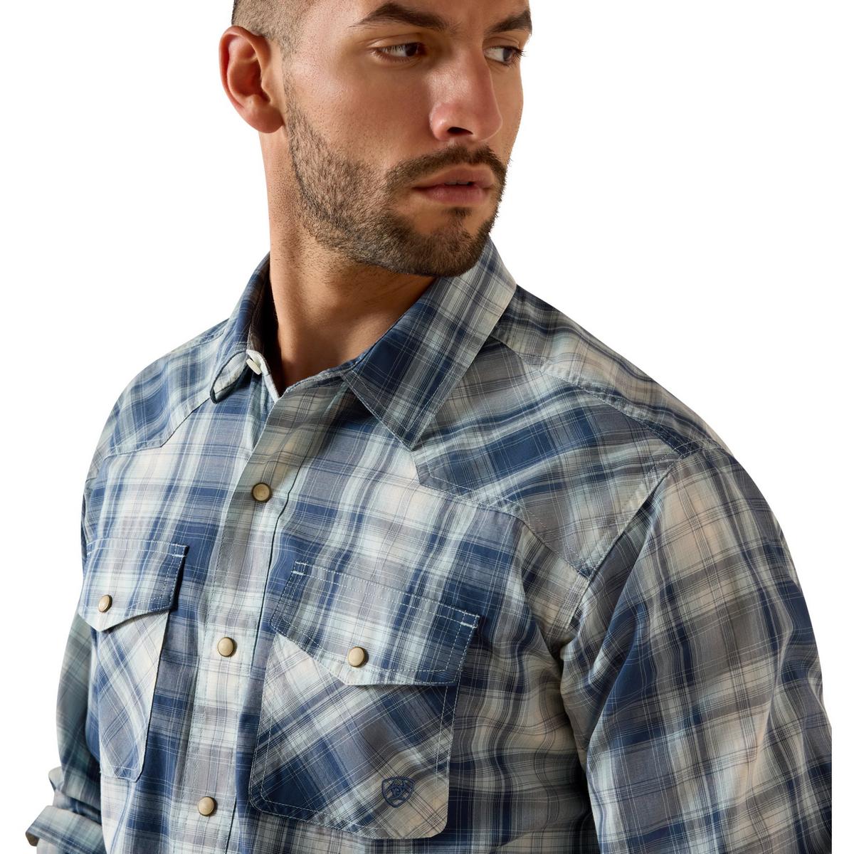 Ariat Men's Retro Heathcliff Fitted Long Sleeve Snap Shirt - Key Largo Plaid - Image 3