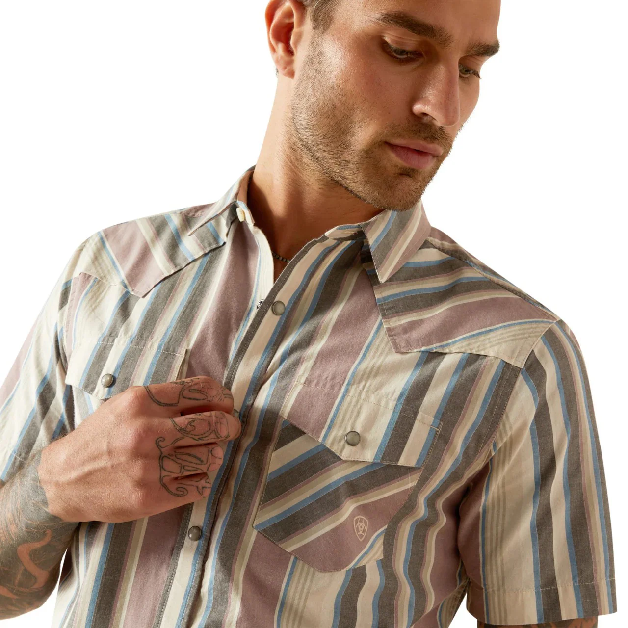 Ariat Men's Hughie Short Sleeve Retro Fit Shirt - Grey - Image 2