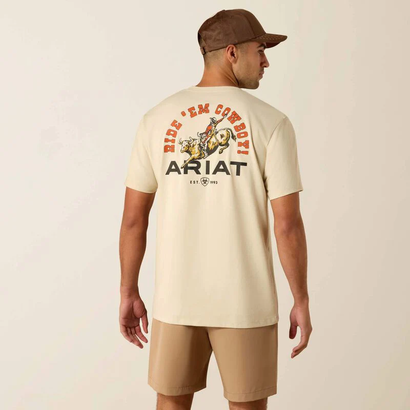 Ariat Men's Ride Em Cowboy Short Sleeve Tee Shirt - Natural - Image 2