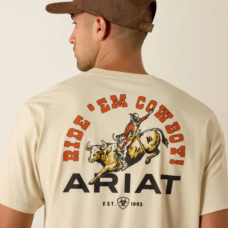 Ariat Men's Ride Em Cowboy Short Sleeve Tee Shirt - Natural - Image 4