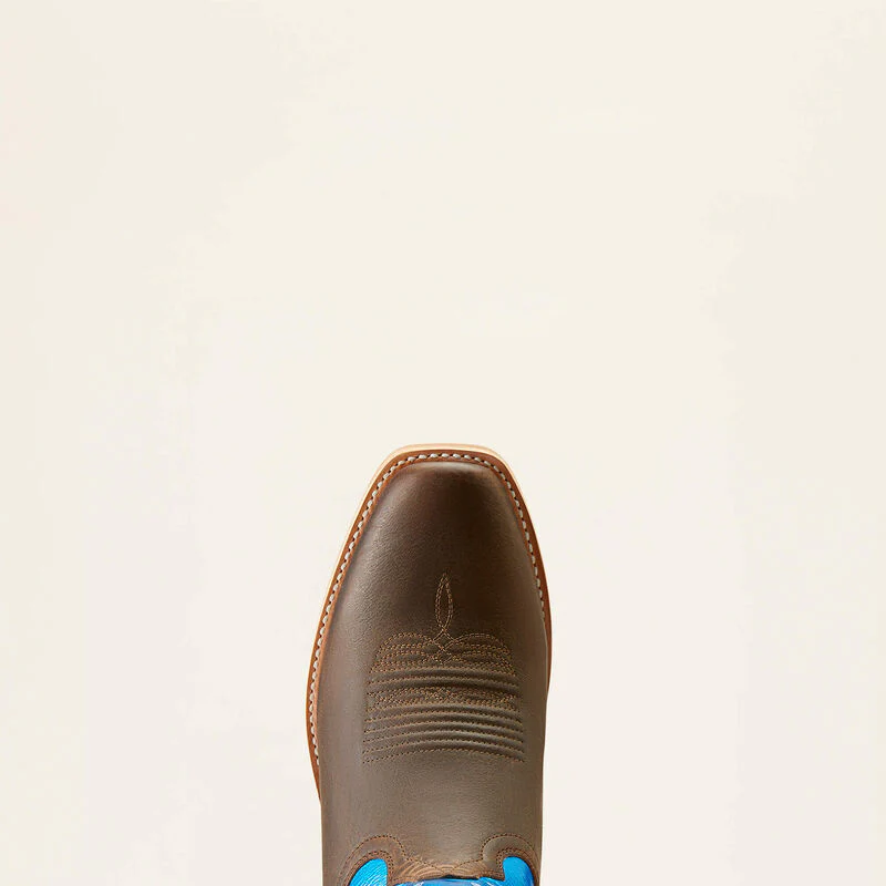Ariat Men's Ringer Cowboy Boot - Tobacco Toffee/Bright Blue Patent - Image 4