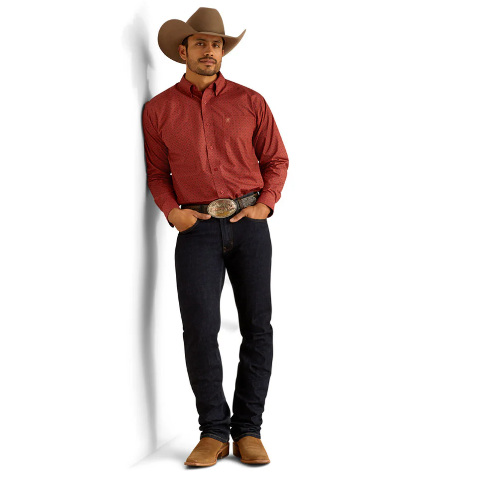 Ariat Men's Sanders Classic Fit Print Long Sleeve Shirt - Red - Image 3