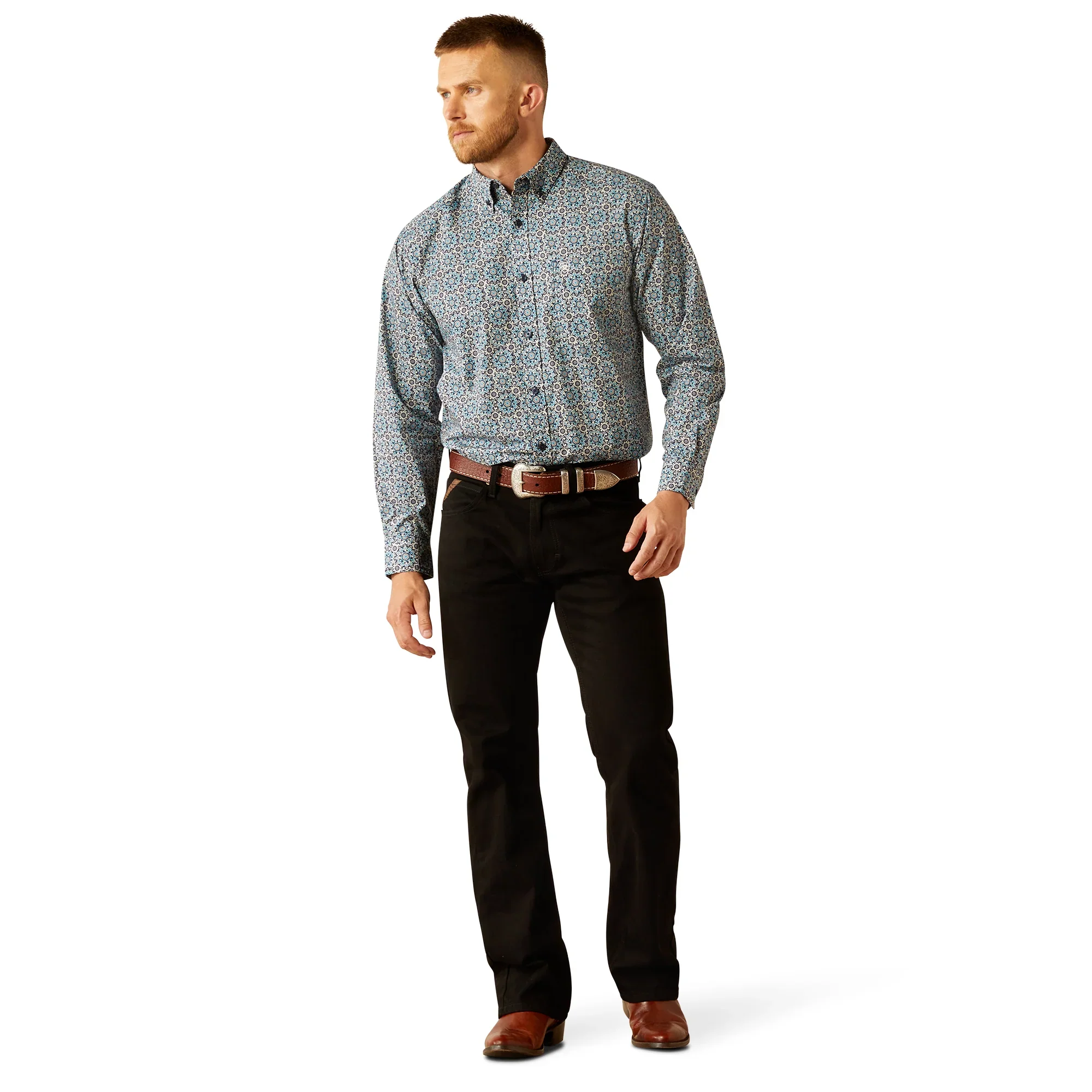 Ariat Men's Santiago Long Sleeve Classic Fit Shirt - Dark Teal - Image 4