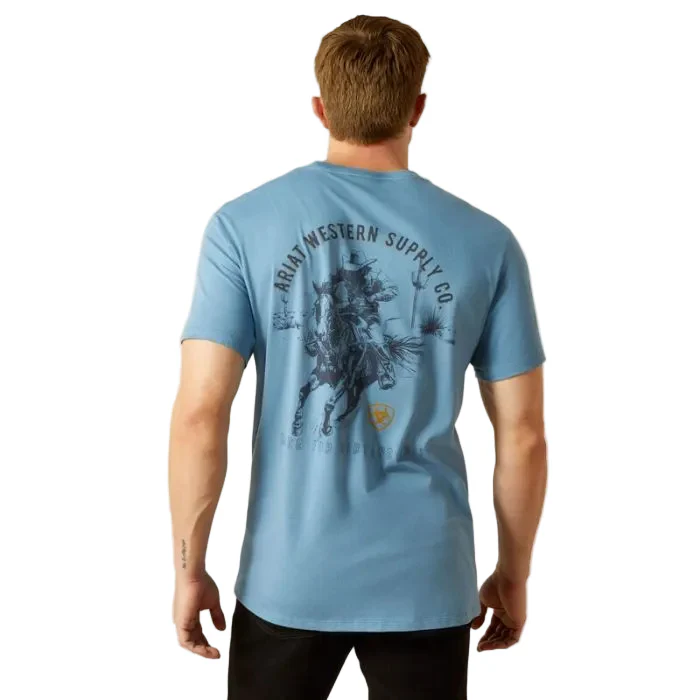 Ariat Men's Short Sleeve Blazing Saddle Tee Shirt - Coronet Blue - Image 2