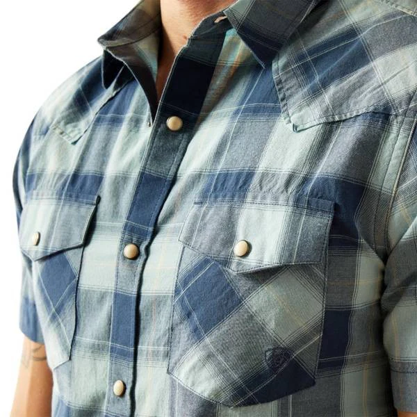 Ariat Men's Short Sleeve Hersh Retro Fit Shirt - Medium Blue - Image 2