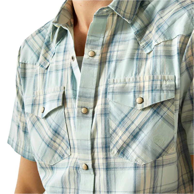 Ariat Men's Short Sleeve Hinkle Retro Shirt- Aqua - Image 3