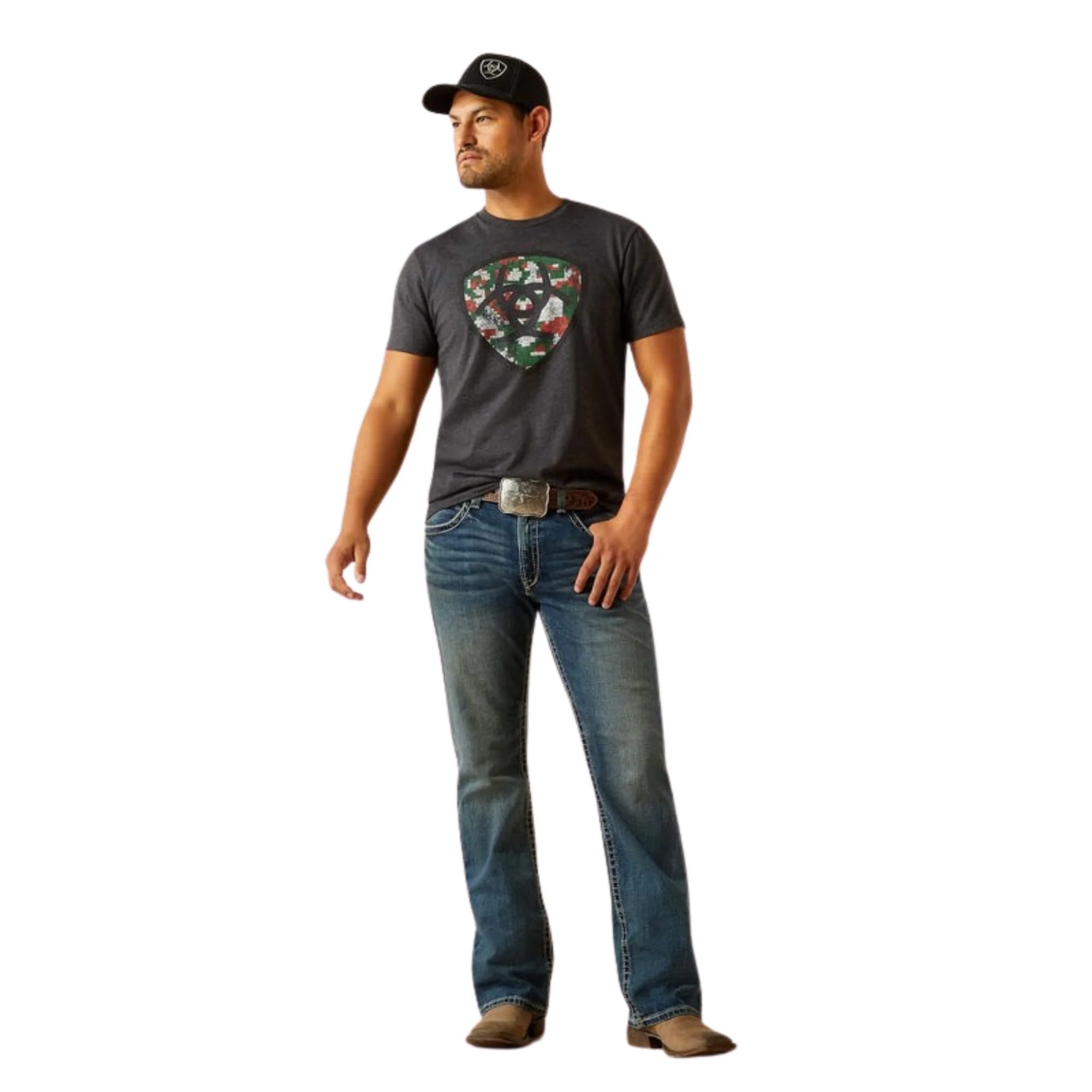 Ariat Men's Short Sleeve Mexidigi Distressed Tee Shirt- Charcoal Heather - Image 3