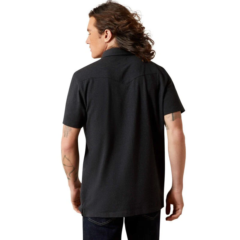 Ariat Men's Short Sleeve Retro Western Snap Polo- Black - Image 4