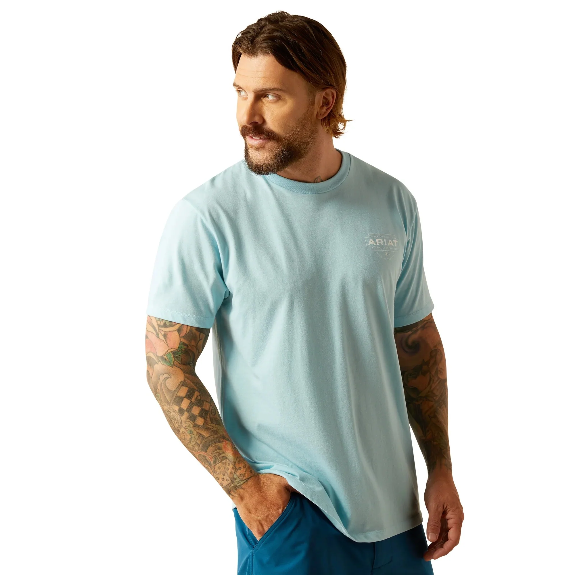 Ariat Men's Short Sleeve Southwest Simple Tee Shirt - Sky Blue Heather - Image 2