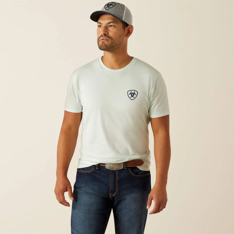 Ariat Men's Short Sleeve Sunrise Bar Hex Tee Shirt- Glacier