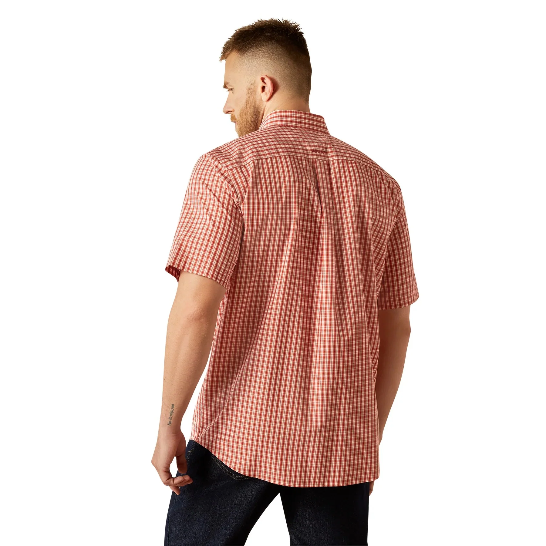 Ariat Men's Short Sleeve Wrinkle Free Emery Classic Fit Shirt - Orange - Image 2