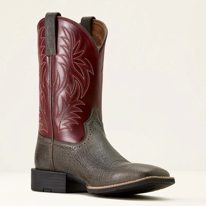 Ariat Men's Sport Wide Square Toe Cowboy Boot- Charcoal Grey Hippo Print