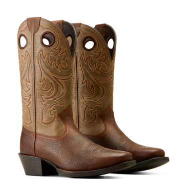 Ariat Men's Sport Wide Square Toe Western Boots - Brown Oiled Rowdy - Image 8