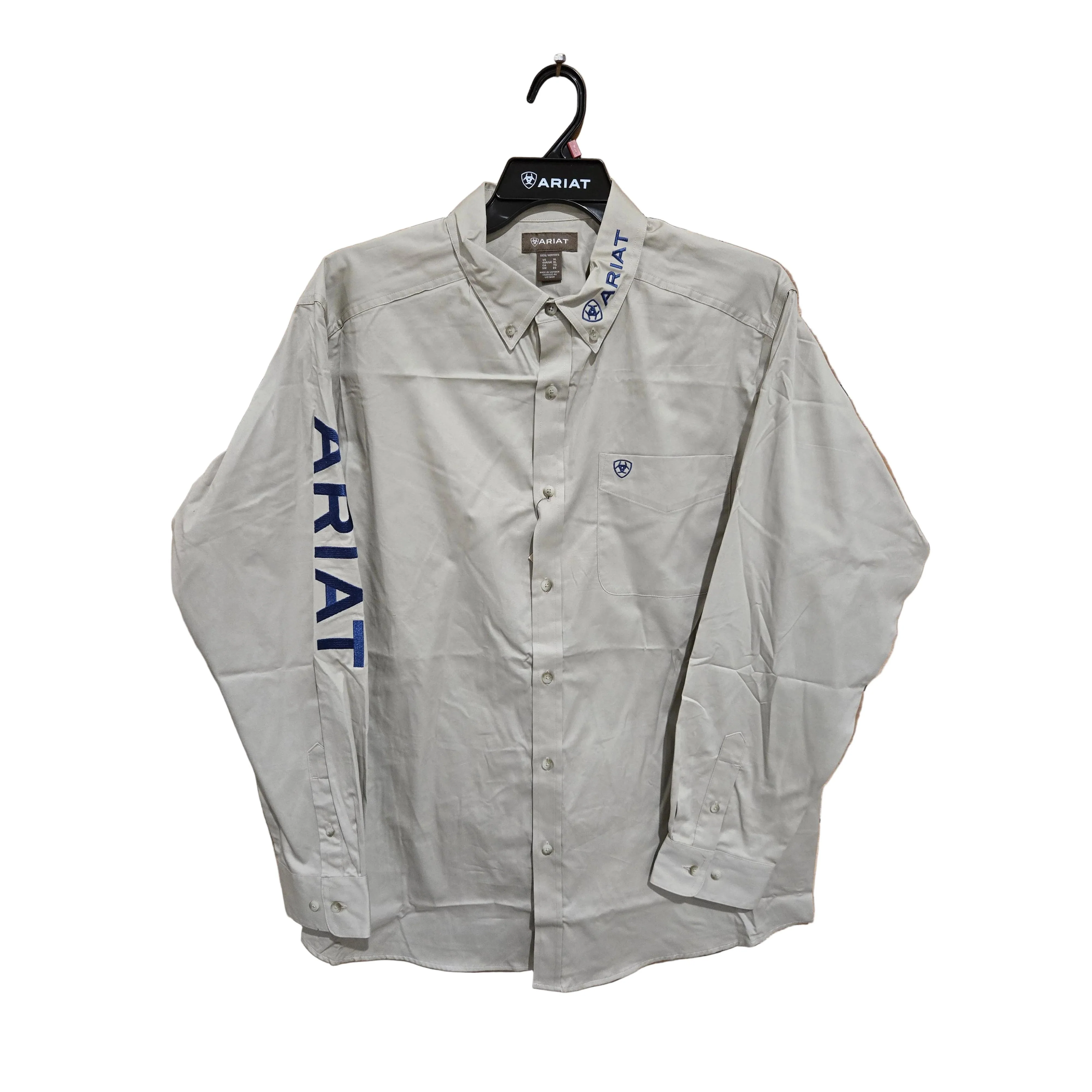 Ariat Men's Team Logo Twill Long Sleeve Fitted Shirt - Khaki/Navy