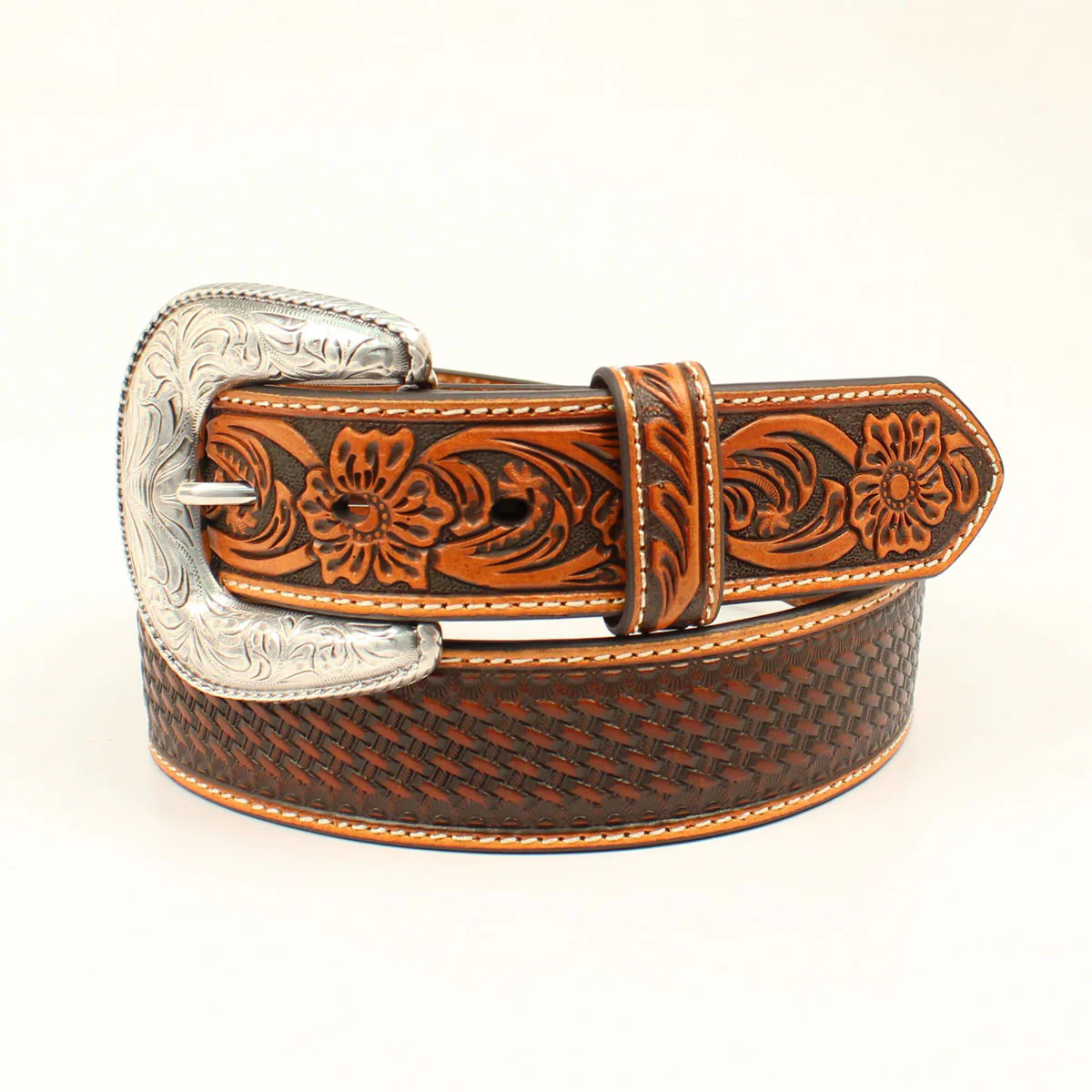 Ariat Men's Basket Weave Embossed Western Belt - Tan