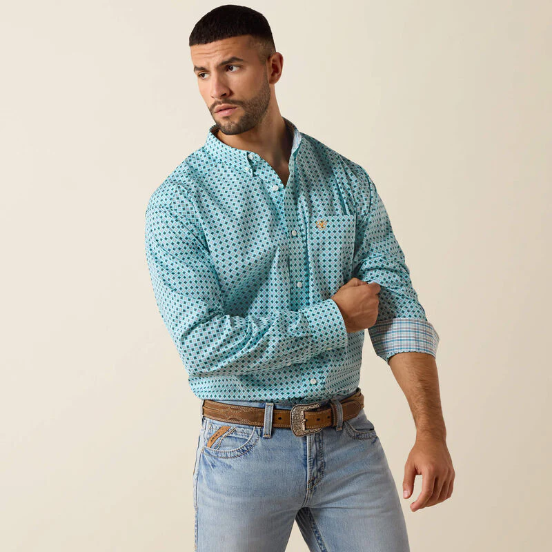Ariat Men's WF Andy Geo Print Long Sleeve Shirt - Angel Blue