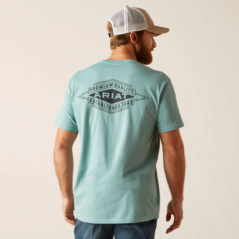 Ariat Men's Work Diamond T-Shirt - Oil Blue Heather - Image 2