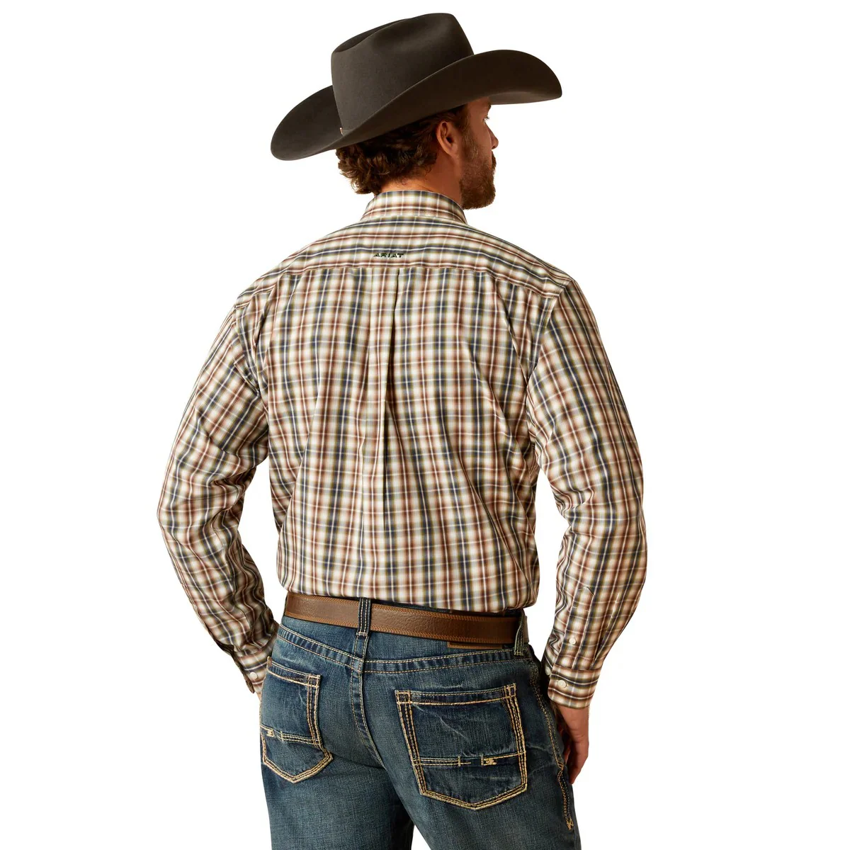 Ariat Men's Wrinkle Free Folk Classic Fit Long Sleeve Shirt - Brown - Image 2