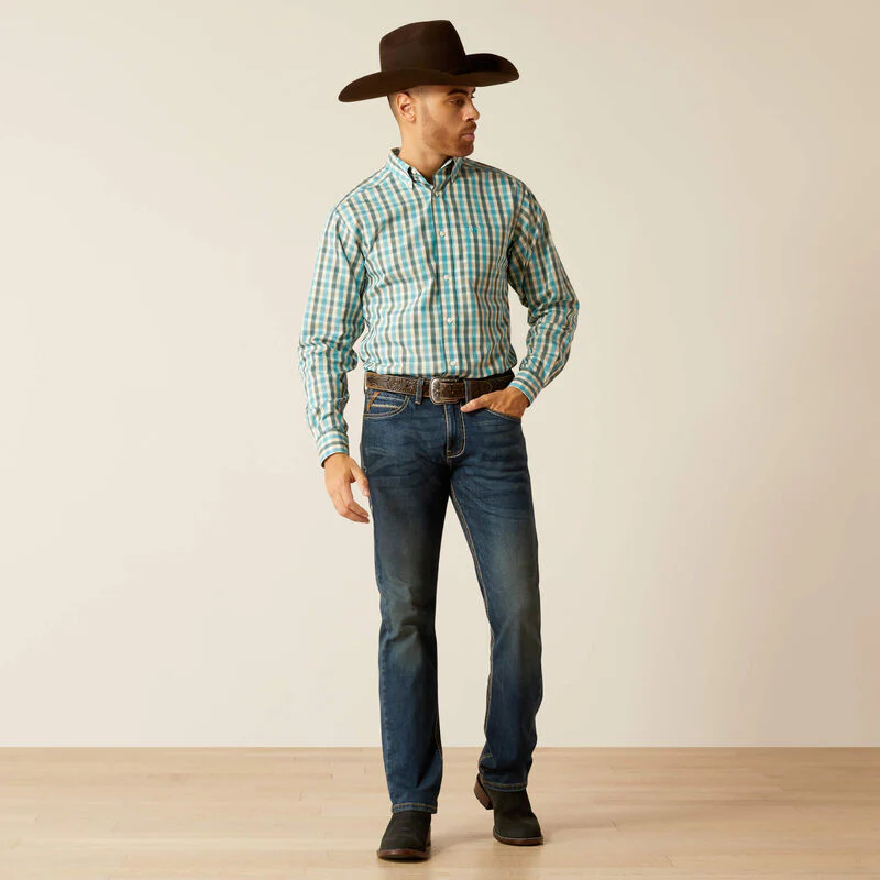 Ariat Men's Wrinkle Free Gordie Fitted Long Sleeve Shirt - Teal - Image 3