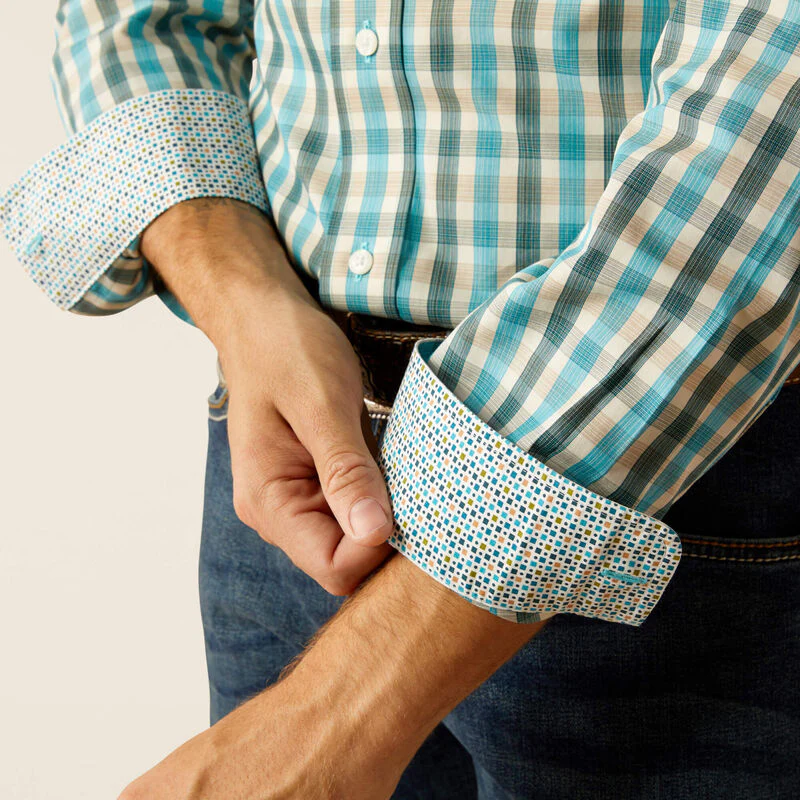 Ariat Men's Wrinkle Free Gordie Fitted Long Sleeve Shirt - Teal - Image 5