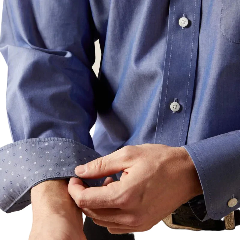 Ariat Men's Wrinkle Free Solid Pinpoint Oxford Long Sleeve Shirt - Blue - Image 3