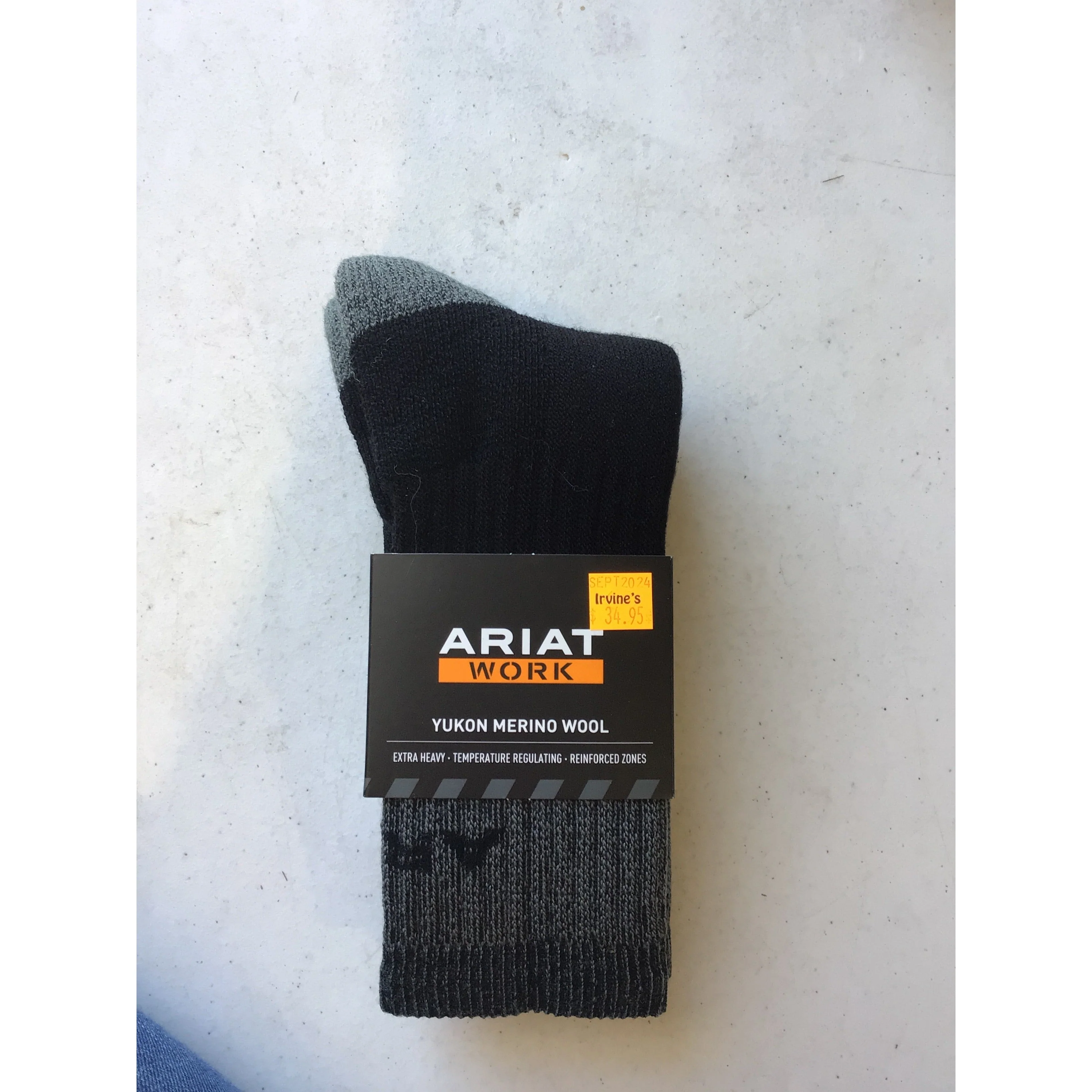 Ariat Yukon Extreme Merino Wool Work Sock-Black - Image 2