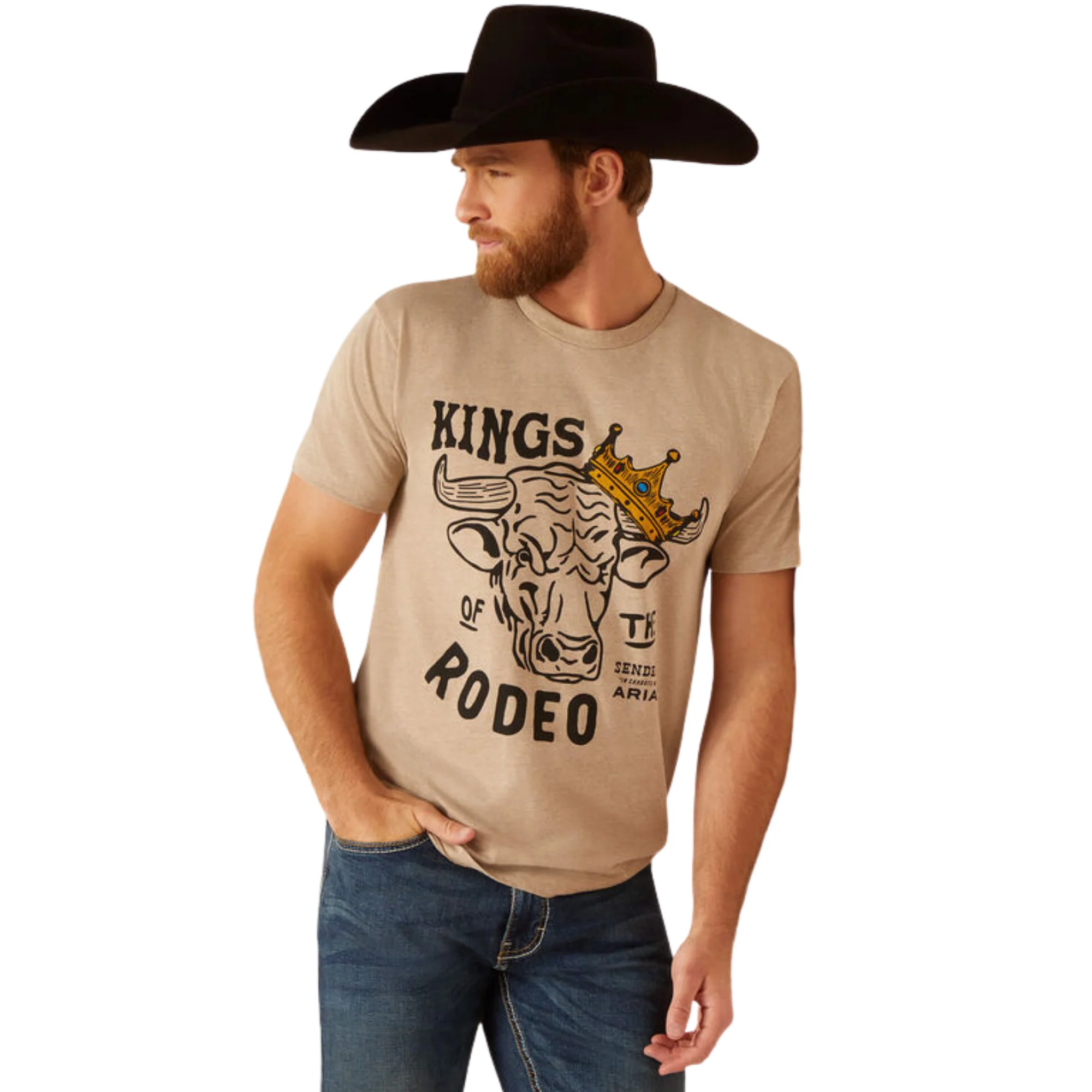 Ariat Unisex Sendero King Cow T-Shirt - Oatmeal Heather - Image 2