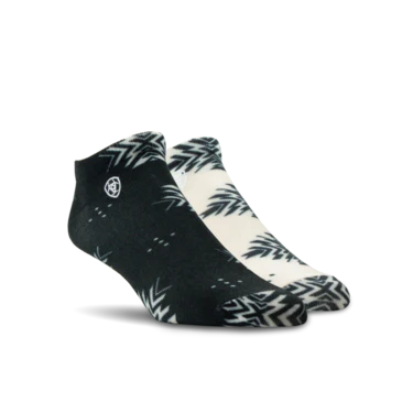 Ariat Western Southwest Geometric Low Cut 2 Pair Ankle Socks- Black/White