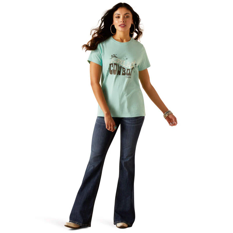 Ariat Women's Cowboy Short Sleeve T-Shirt - Aqua Heather - Image 3