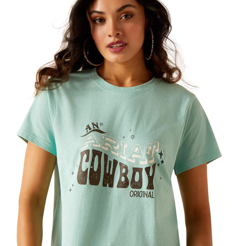 Ariat Women's Cowboy Short Sleeve T-Shirt - Aqua Heather - Image 4