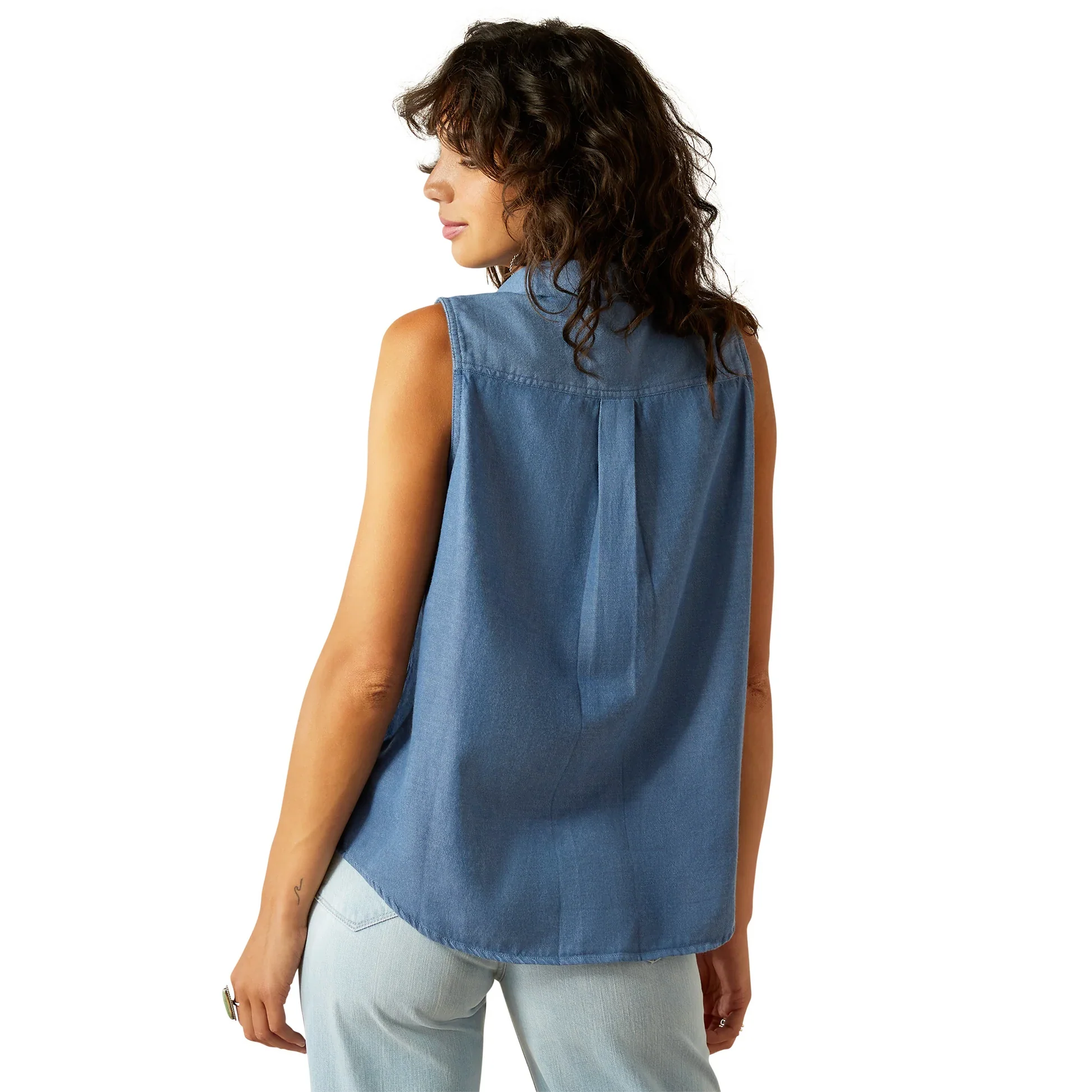Ariat Women's Billie Jean Sleeveless Shirt - Light Blue Chambray - Image 3