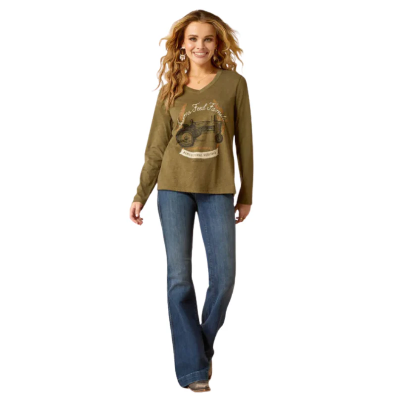Ariat Women's AG Heritage Long Sleeve T Shirt - Military Heather - Image 4