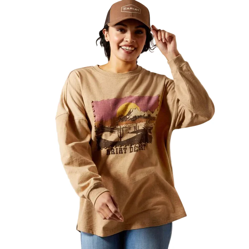 Ariat Women's Canvas Oversized Long Sleeve Tee Shirt - Dark Heather Oatmeal