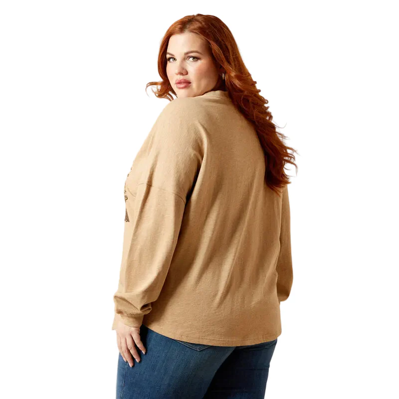 Ariat Women's Canvas Oversized Long Sleeve Tee Shirt - Dark Heather Oatmeal - Image 2