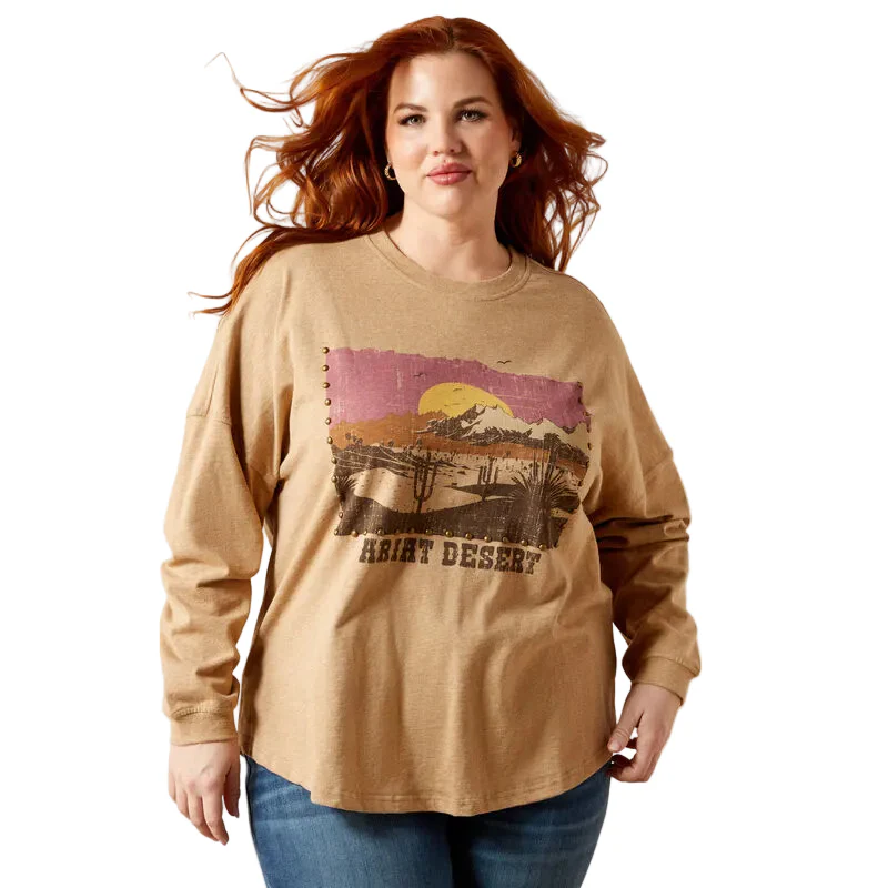 Ariat Women's Canvas Oversized Long Sleeve Tee Shirt - Dark Heather Oatmeal - Image 3