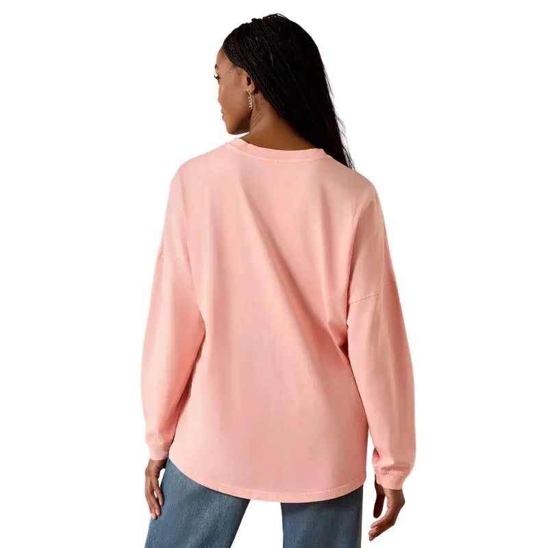 Ariat Women's Canvas Oversized Long Sleeve Tee Shirt - Peach Amber - Image 3