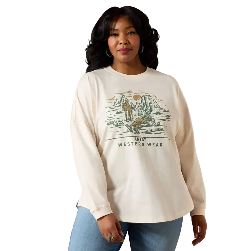 Ariat Women's Canvas Oversized Long Sleeve Tee Shirt - Sea Salt