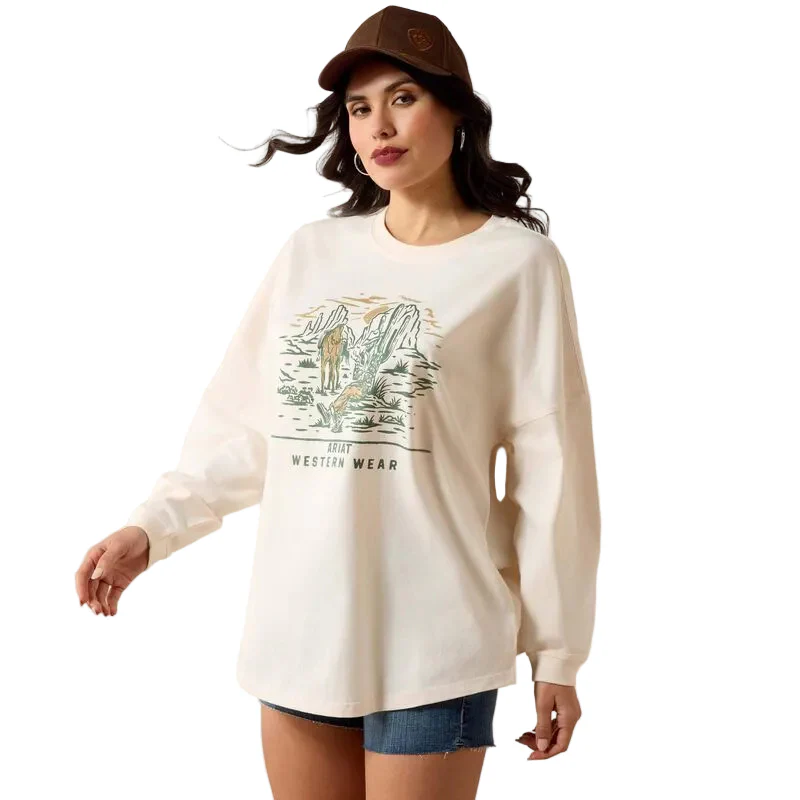 Ariat Women's Canvas Oversized Long Sleeve Tee Shirt - Sea Salt - Image 3
