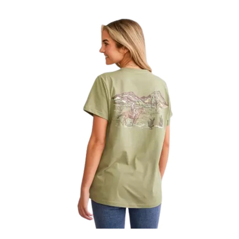 Ariat Women's Desert Scene Short Sleeve T-Shirt - Oil Green - Image 3