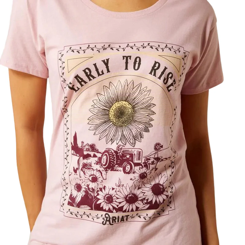 Ariat Women's Early to Rise Short Sleeve Tee Shirt - Dusty Pink - Image 3