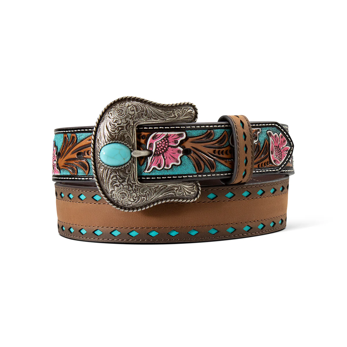 Ariat Women's Floral Billets with Turquoise Cut Outs Belt- Multi
