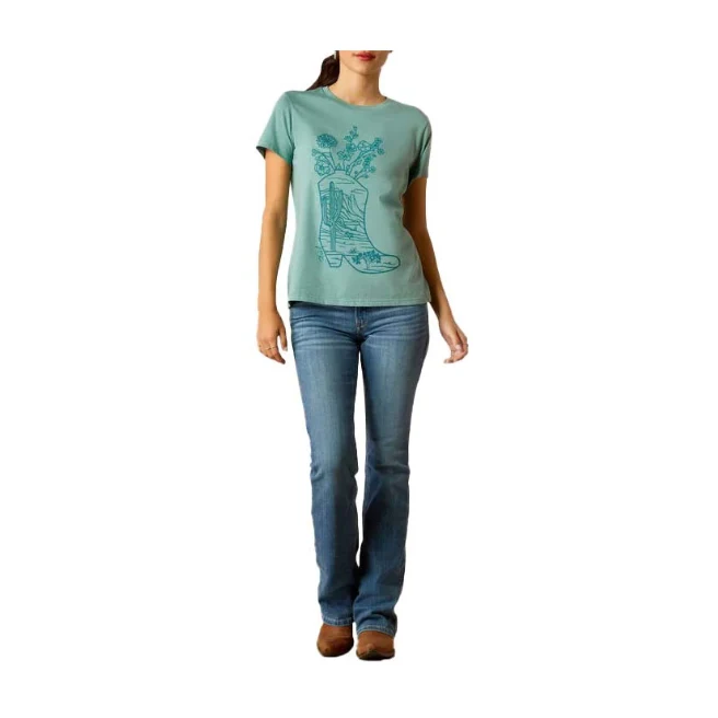 Ariat Women's Garden Boot T-Shirt - Ocean Blue Heather - Image 2