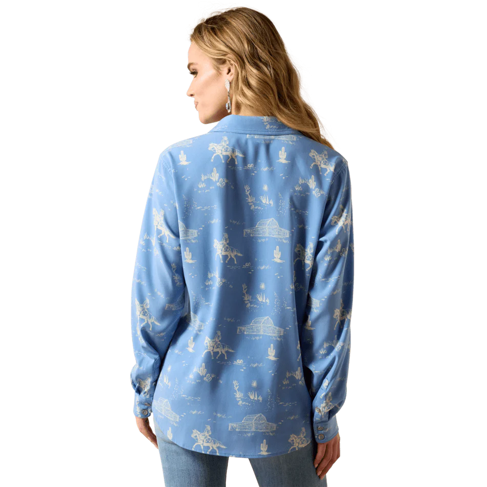 Ariat Women's Homestyle Long Sleeve Shirt - Ashleigh Blue Ranchscape - Image 2