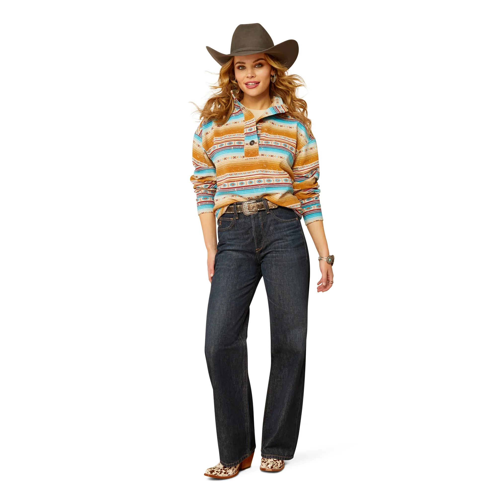 Ariat Women's Hometown Long Sleeve Sweatshirt- Orange Fallon Serape Print - Image 3