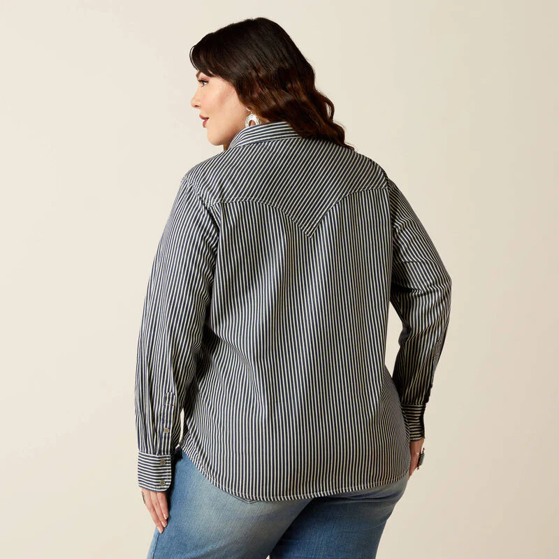 Ariat Women's  Indigo Railroad Stripe Long Sleeve Shirt - Indigo Stripe - Image 4