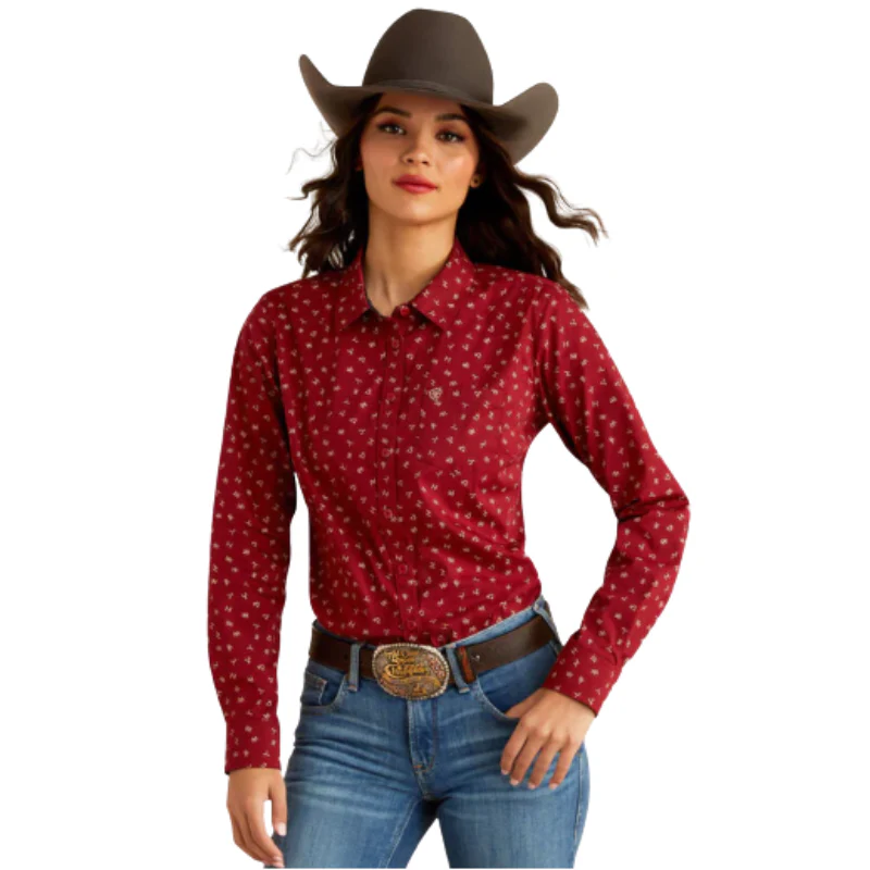 Ariat Women's Kirby Long Sleeve Shirt Cattle Brand - Red
